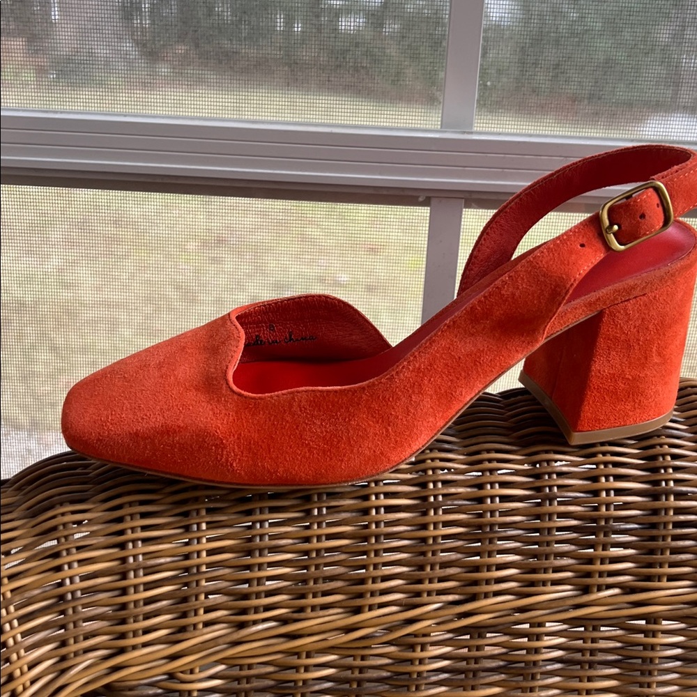 Charlotte Stone Bright Orange Suede Square-Toe Slingbacks - Picture 6 of 6